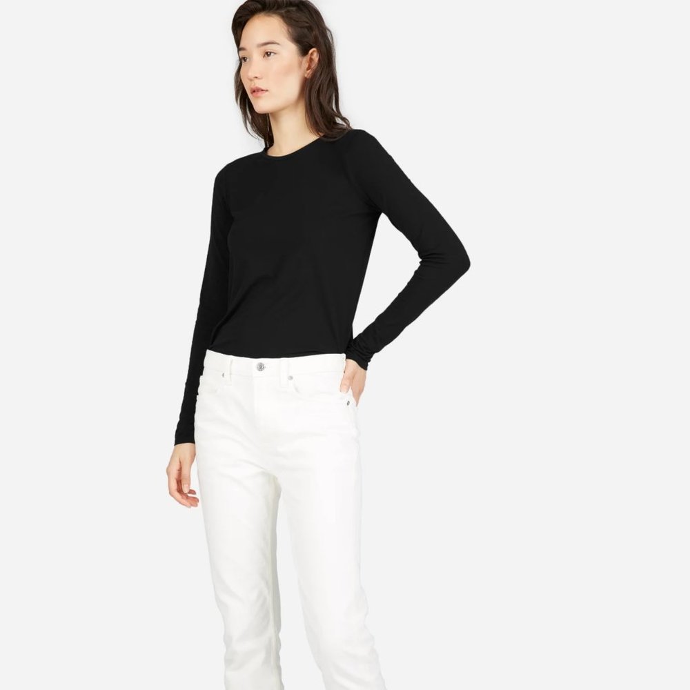 EVERLANE BLACK LONG SLEEVE SEMI SHEER TOP SWEATER MEDIUM
